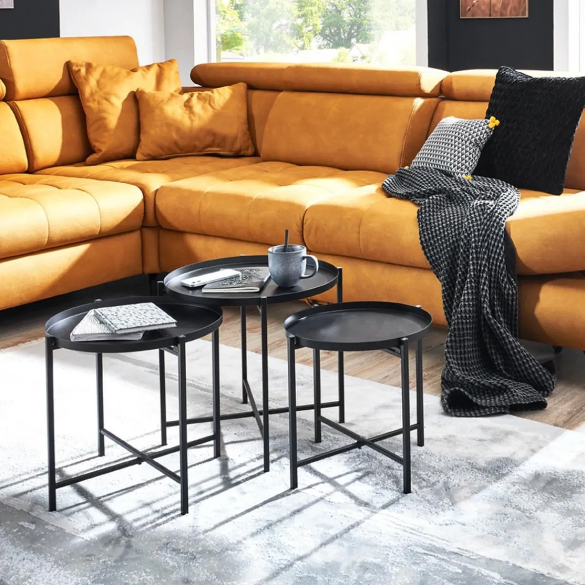 3S. x Home lot de 3 tables structure en tube d'acier laqué noir Outlet