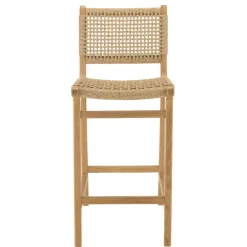 Macabane Lot de 2 tabourets bar de jardin teck rotin synthétique beige VALERIA
