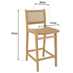 Macabane Lot de 2 tabourets bar de jardin teck rotin synthétique beige VALERIA