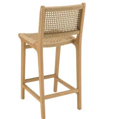 Macabane Lot de 2 tabourets bar de jardin teck rotin synthétique beige VALERIA