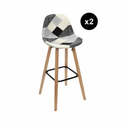 3S. x Home Lot de 2 Tabourets De Bar Patchwork Gris Hot