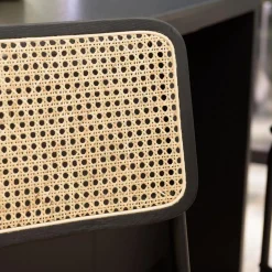 Macabane Lot de 2 tabourets d'ilot bois noir rotin naturel pieds métal PIERRE Sale