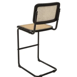 Macabane Lot de 2 tabourets d'ilot bois noir rotin naturel pieds métal PIERRE Sale