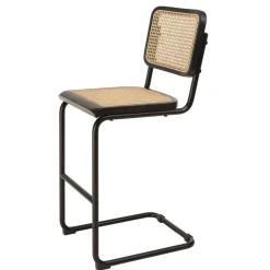 Macabane Lot de 2 tabourets d'ilot bois noir rotin naturel pieds métal PIERRE Sale