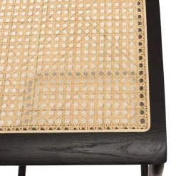 Macabane Lot de 2 tabourets d'ilot bois noir rotin naturel pieds métal PIERRE Sale