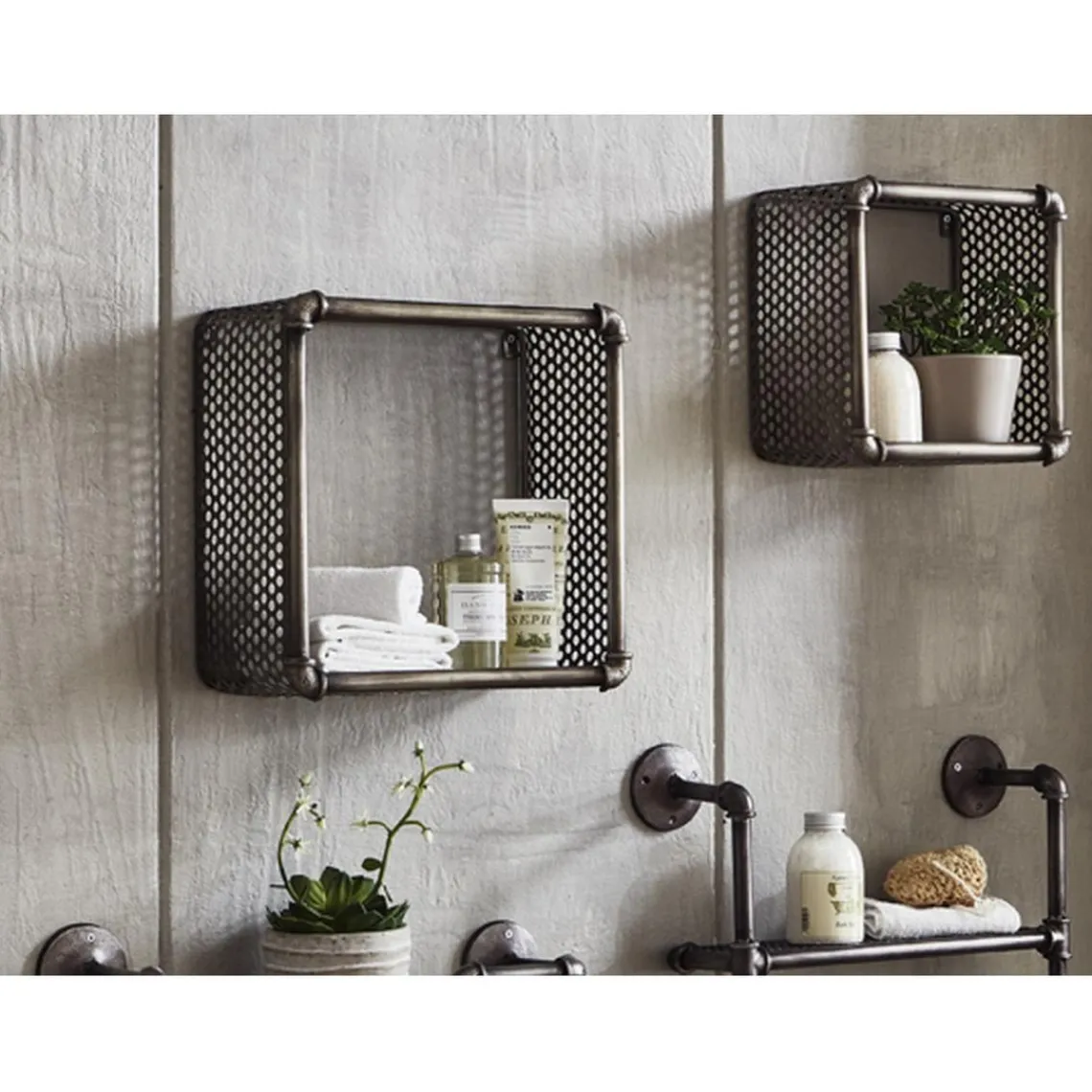 3S. x Home Lot de 2 étagères murales en Acier laqué Gris anthracite New