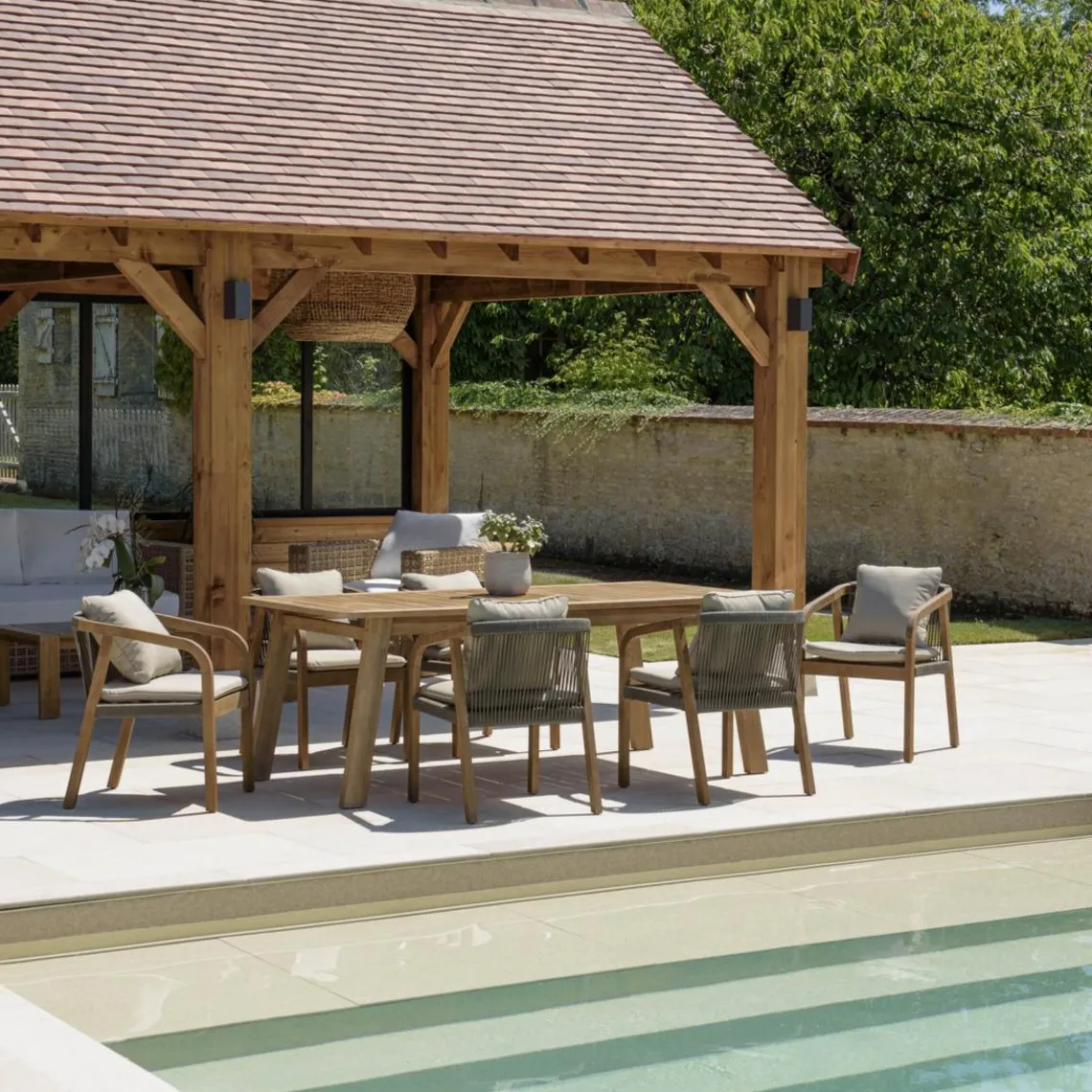 Macabane Lot n°4 Salon de jardin acacia vert sapin 6 personnes CELESTIN Sale