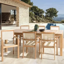 Macabane Lot n°166 Salon de jardin en teck et textilène 8/10 personnes