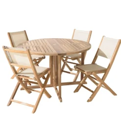 Macabane Lot n°156 Salon de jardin en teck et textilène 4/6 personnes Sale