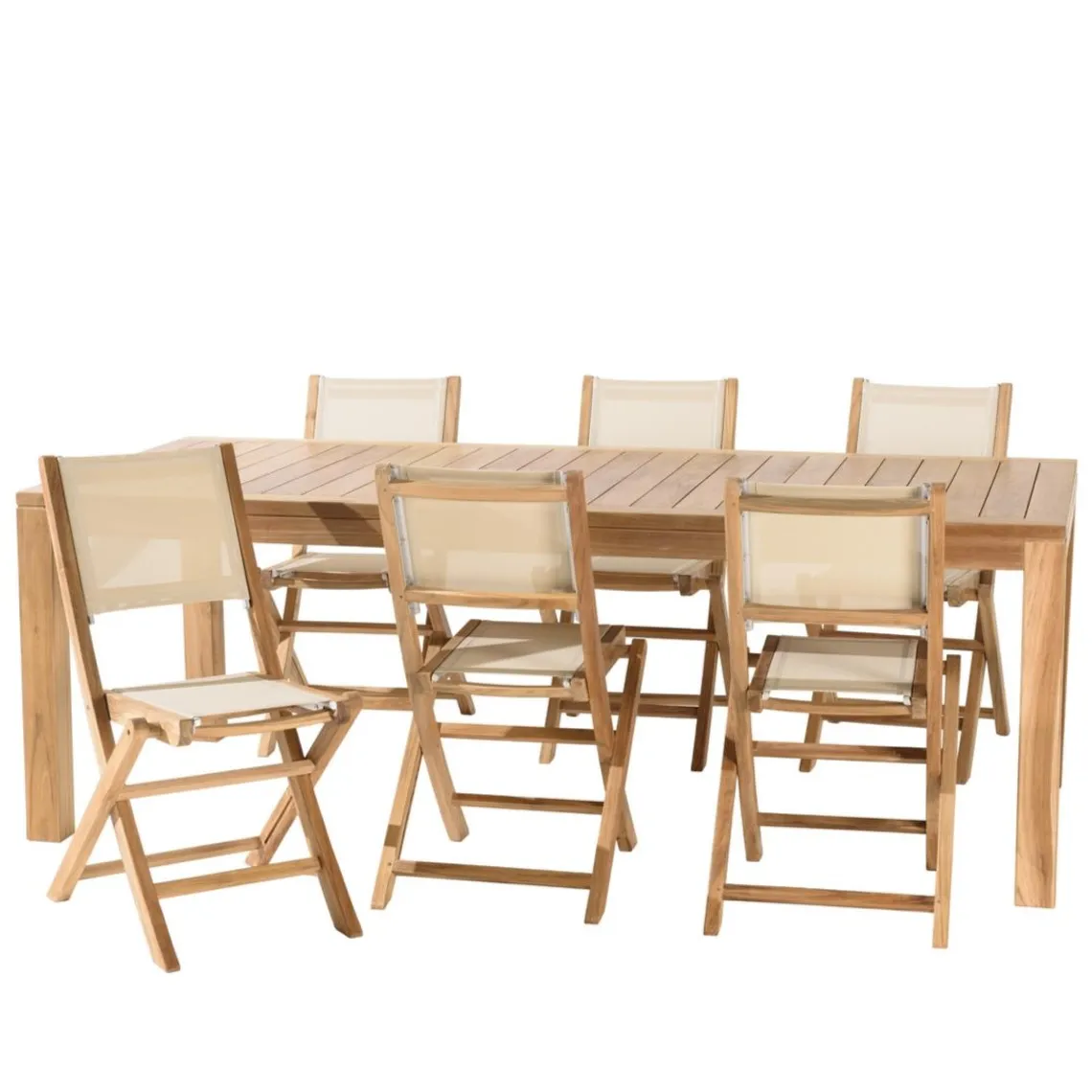 Macabane Lot n°167 Salon de jardin en teck et textilène 8/10 personnes New