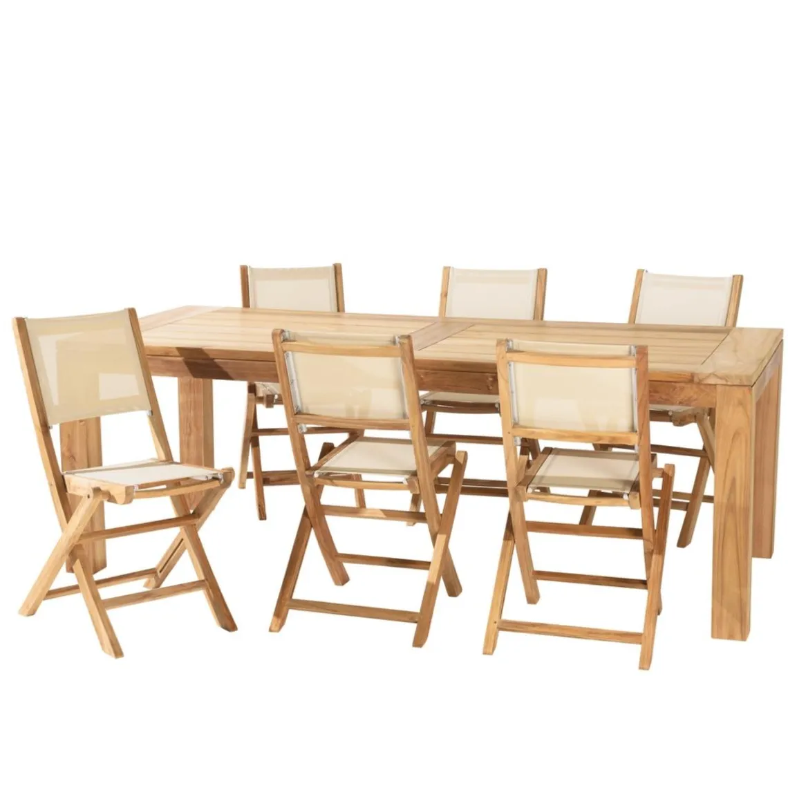 Macabane Lot n°165 Salon de jardin en teck et textilène 8/10 personnes Discount