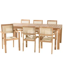 Macabane Lot n°168 Salon de jardin en teck et textilène 8/10 personnes Outlet