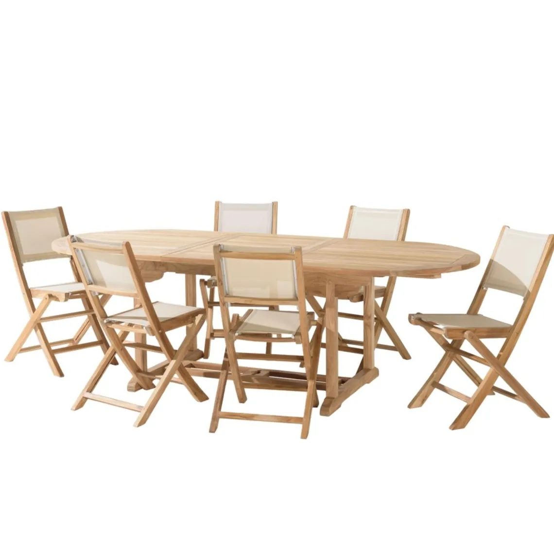 Macabane Lot n°155 Salon de jardin en teck et textilène 8/10 personnes