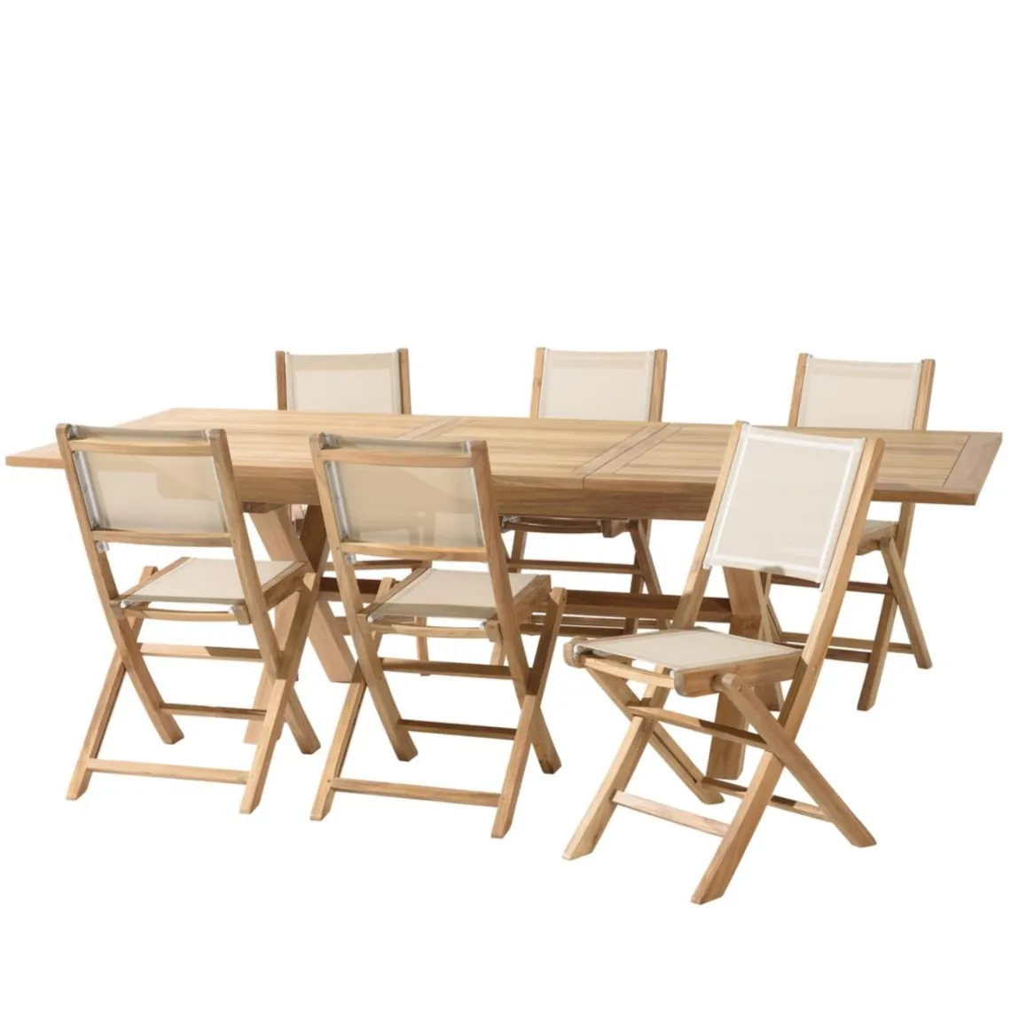 Macabane Lot n°162 Salon de jardin en teck et textilène 8/10 personnes