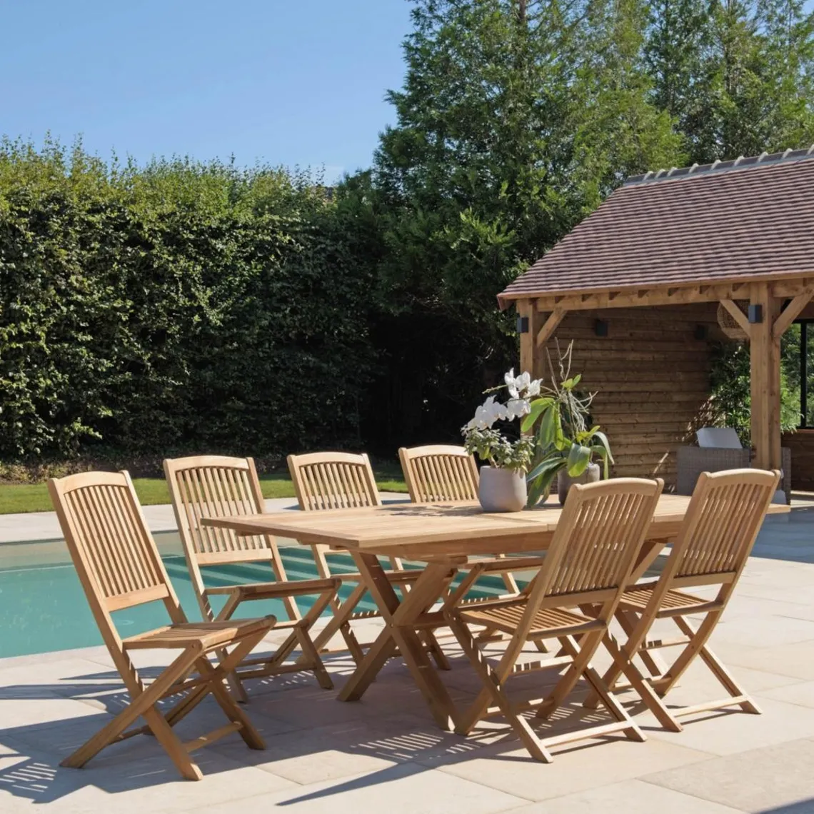 Macabane Lot n°153 Salon de jardin en teck 8/10 personnes FUN Online