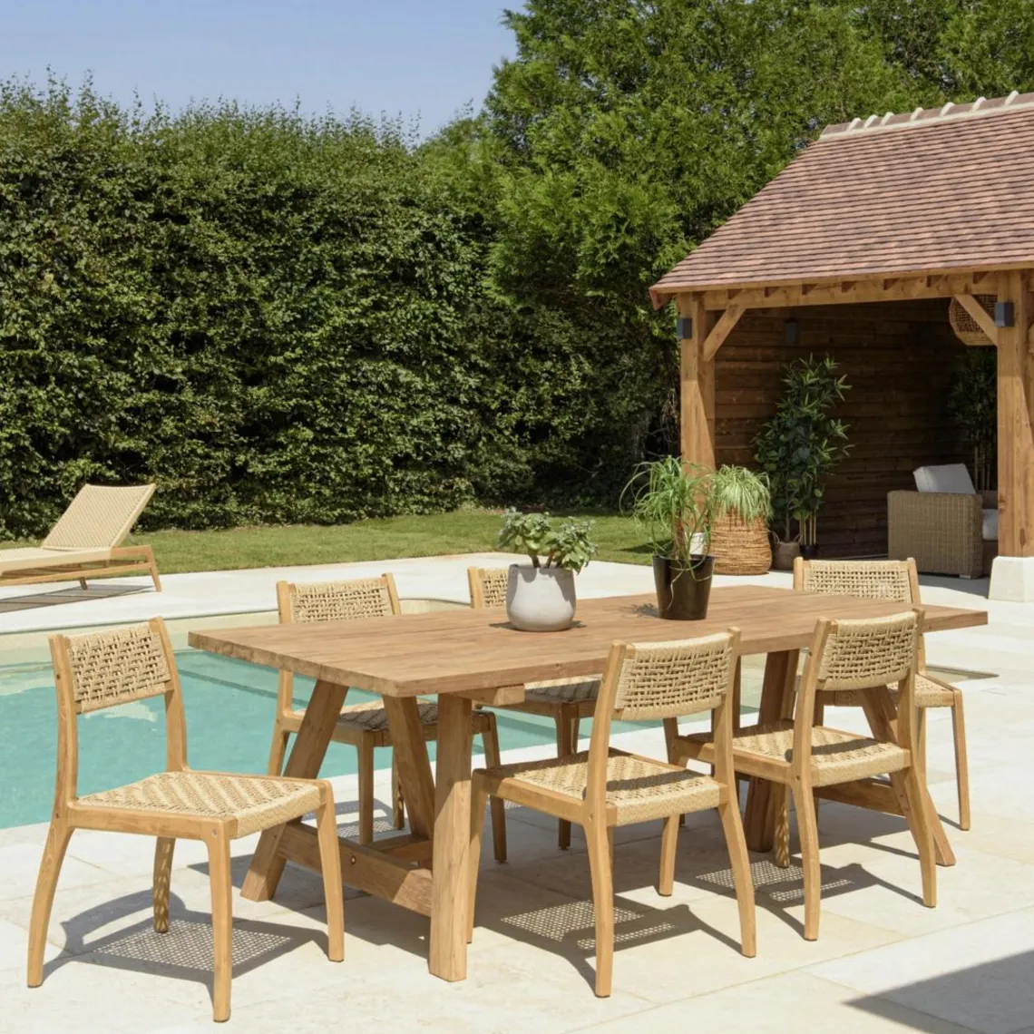 Macabane Lot n°17 Salon de jardin teck recyclé rotin synthétique 6 personnes VALERIA Discount