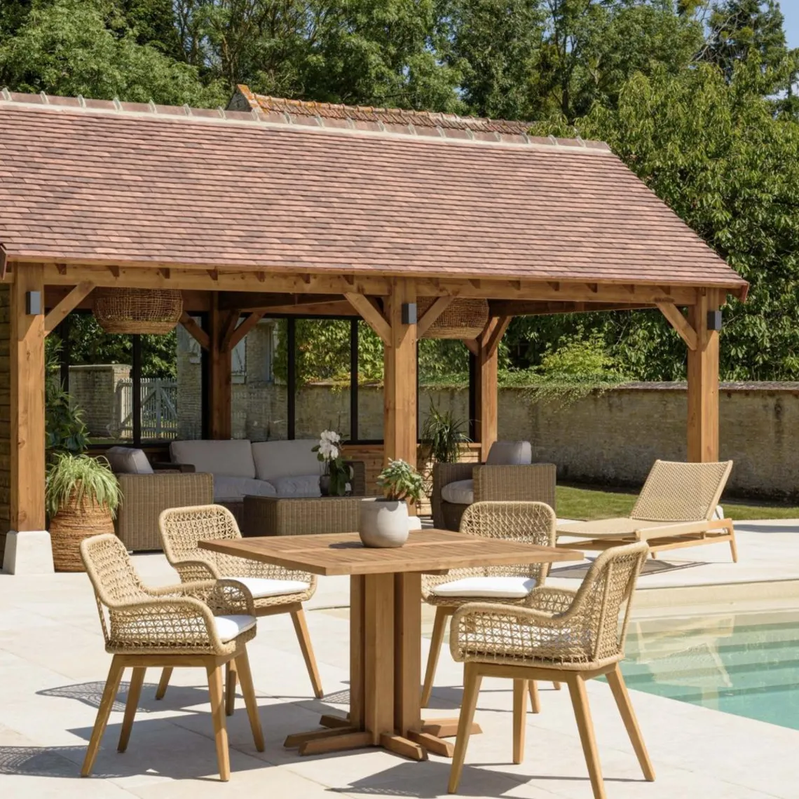 Macabane Lot n°22 Salon de jardin teck recyclé rotin synthétique 4 personnes VALERIA New