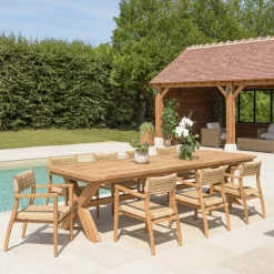 Macabane Lot n°8 Salon de jardin teck recyclé rotin synthétique 8 à 10 personnes VALERIA Discount