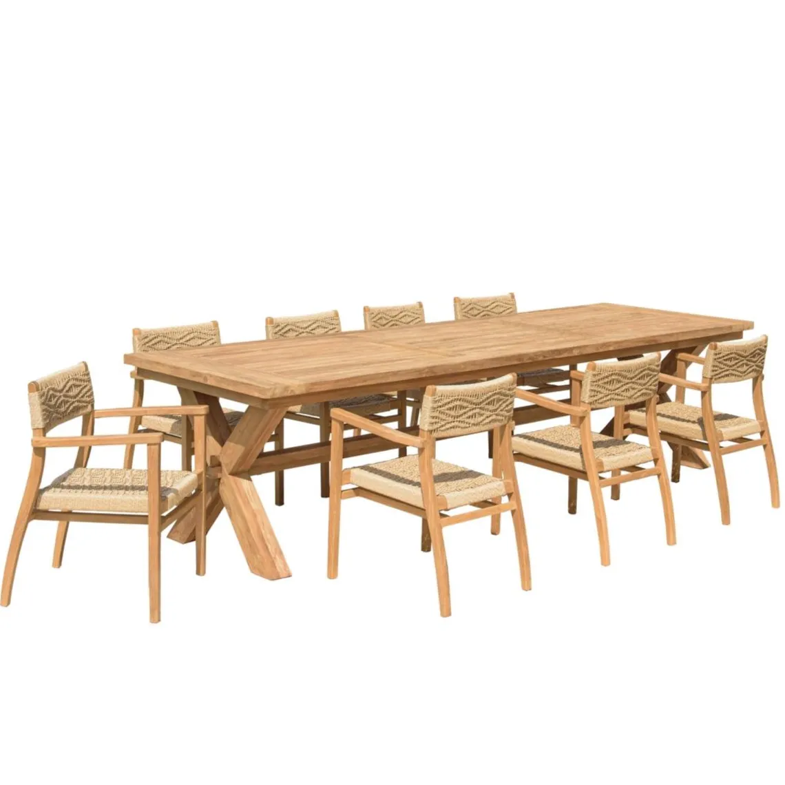 Macabane Lot n°8 Salon de jardin teck recyclé rotin synthétique 8 à 10 personnes VALERIA Discount