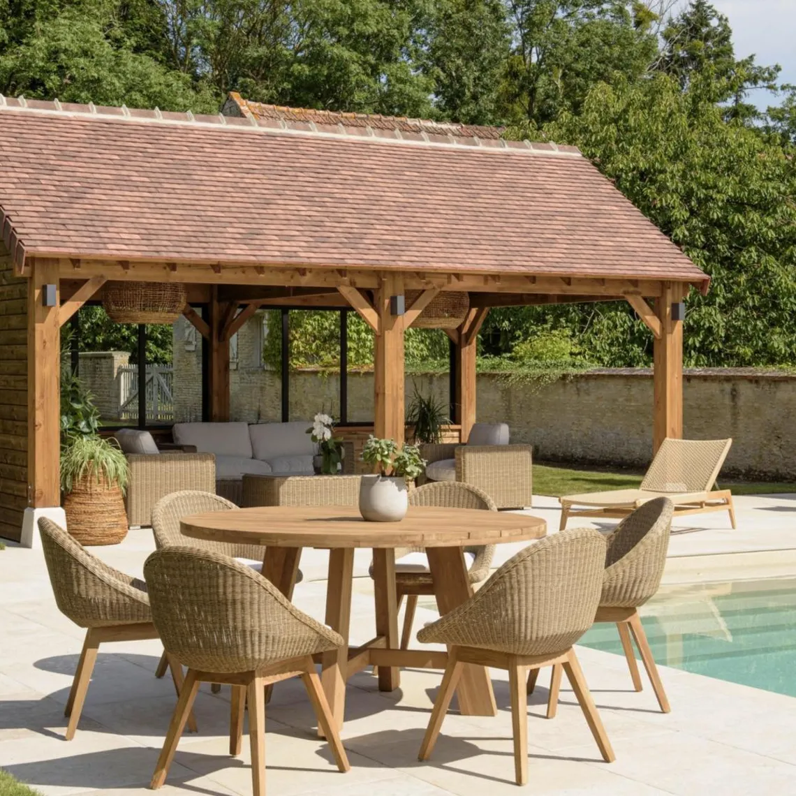 Macabane Lot n°28 Salon de jardin teck recyclé et rotin synthétique KALLY Online