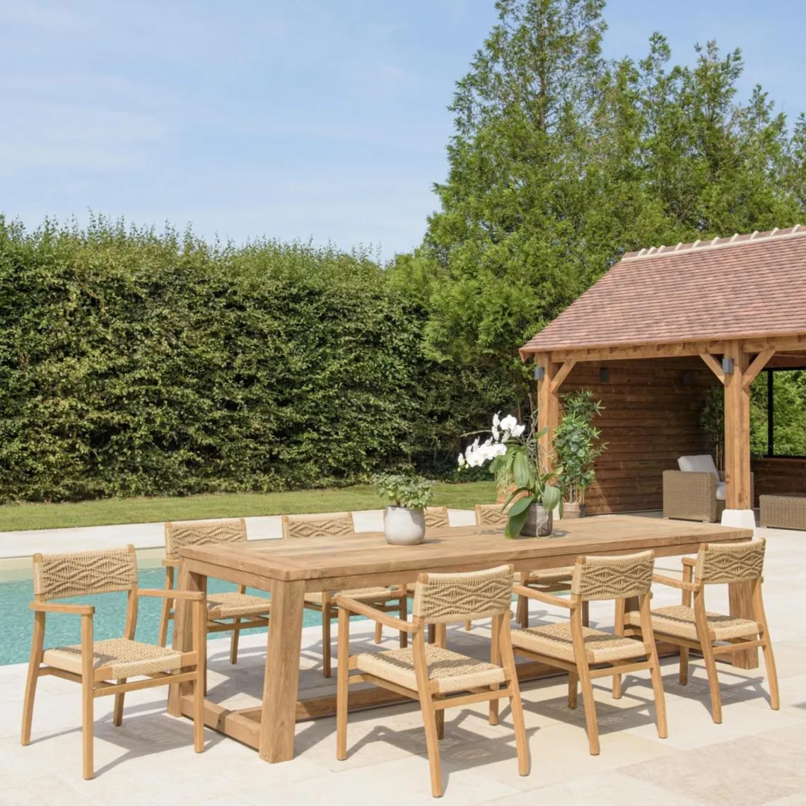 Macabane Lot n°3 Salon de jardin teck recyclé rotin synthétique 8 à 10 personnes VALERIA Clearance