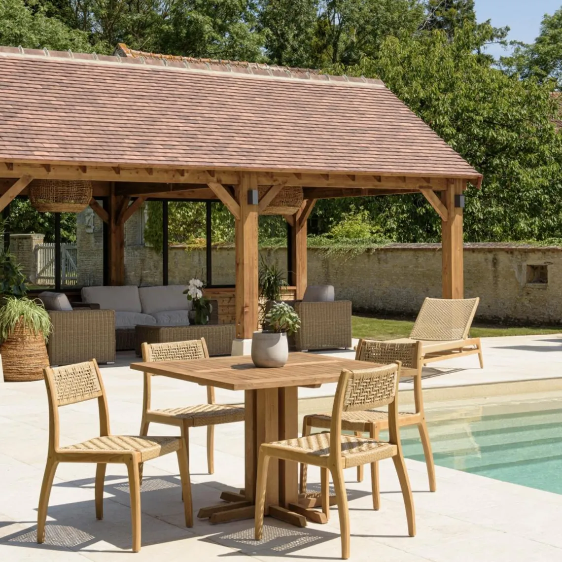 Macabane Lot n°19 Salon de jardin teck recyclé rotin synthétique 4 personnes VALERIA New