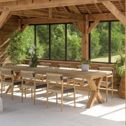 Macabane Lot n°7 Salon de jardin teck recyclé rotin synthétique 8 à 10 personnes VALERIA New