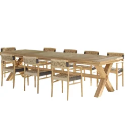 Macabane Lot n°7 Salon de jardin teck recyclé rotin synthétique 8 à 10 personnes VALERIA New