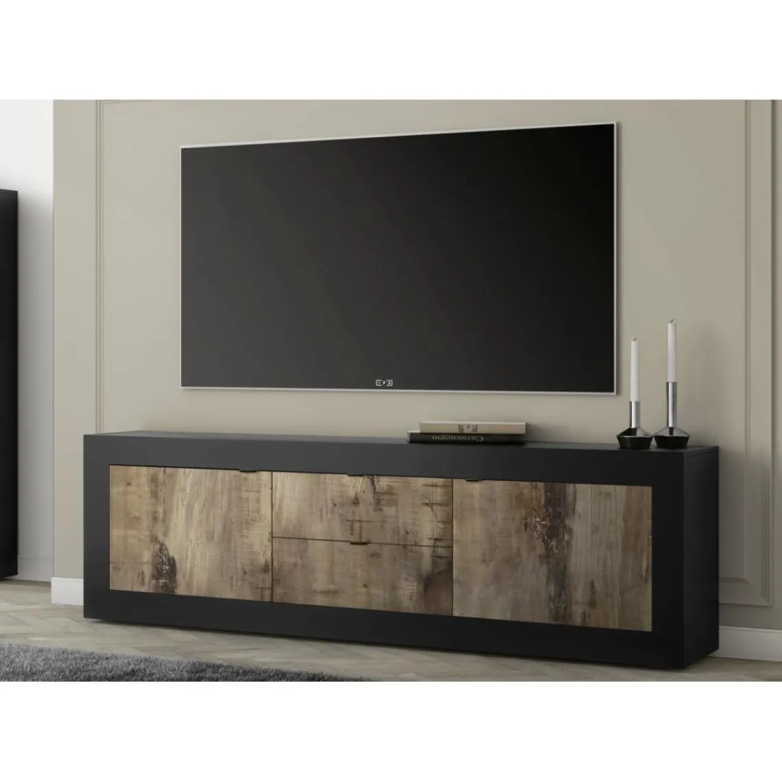 3S. x Home Lowboard 2 portes et 2 tiroirs en panneaux de particules Outlet