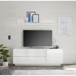 3S. x Home Lowboard 2 tiroirs1 porte blanc laqué brilliant Clearance