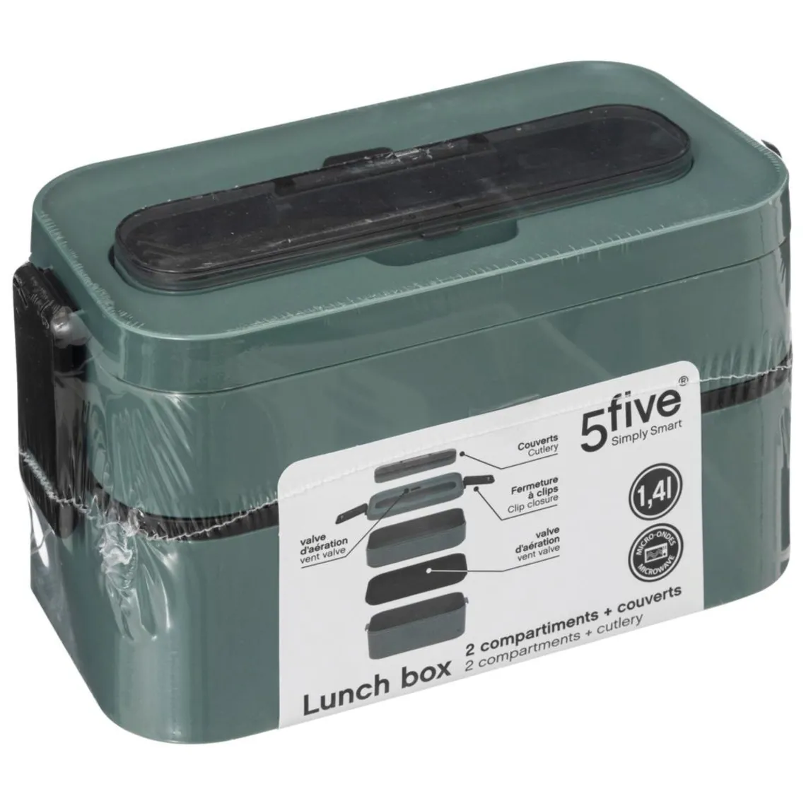 3S. x Home Lunch box double compartiments avec couverts - vert Best