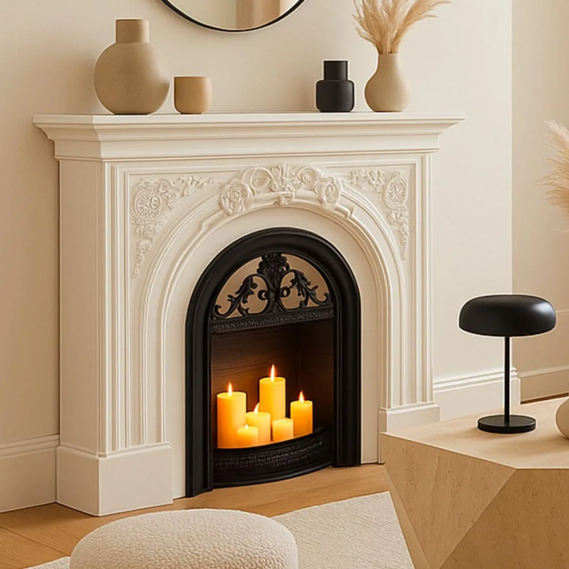 3S. x Home Manteau de cheminée style classique Arcane Blanc texturé Sale