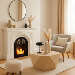 3S. x Home Manteau de cheminée style classique Arcane Blanc texturé Sale