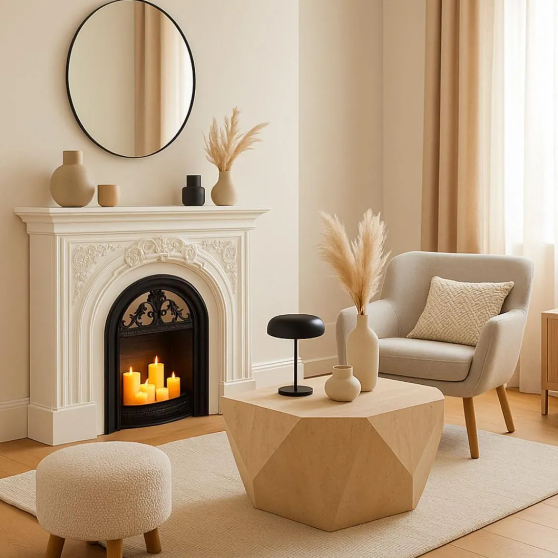 3S. x Home Manteau de cheminée style classique Arcane Blanc texturé Sale