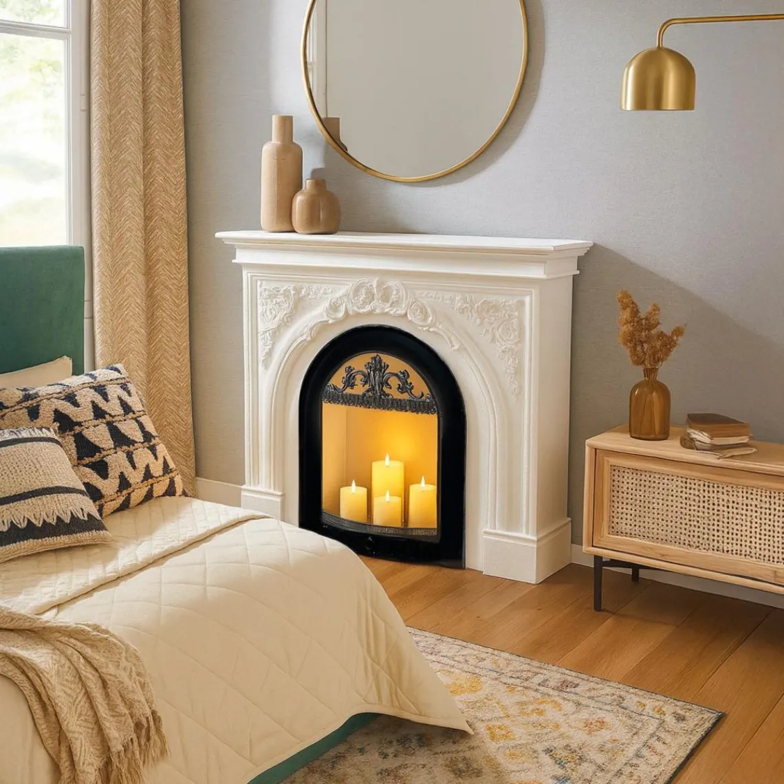 3S. x Home Manteau de cheminée style classique Arcane Blanc texturé Sale