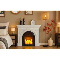 3S. x Home Manteau de cheminée style classique Arcane Blanc texturé Sale