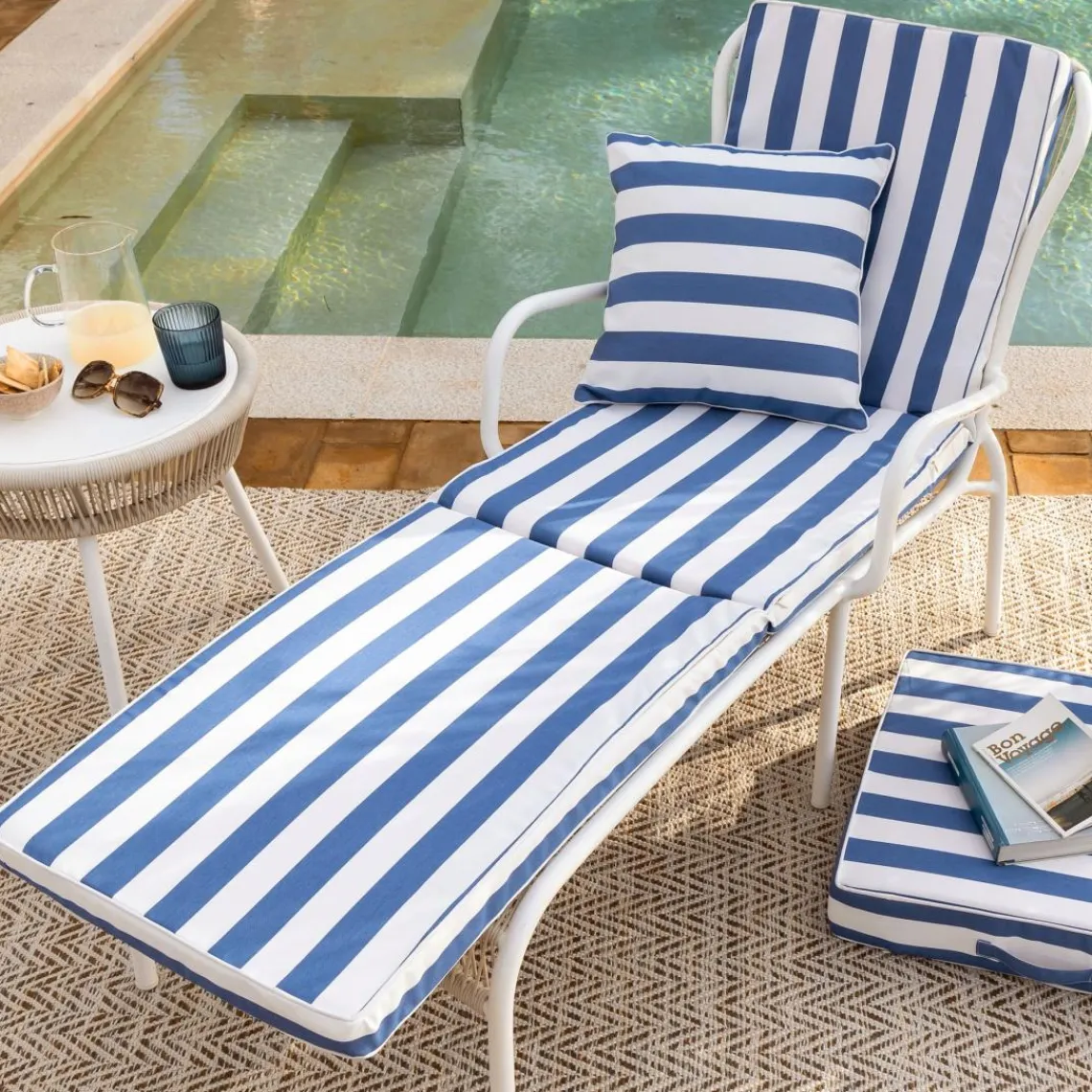 Becquet Matelas de sol en polyester PORNIC bain de soleil, rayé Bleu Sale