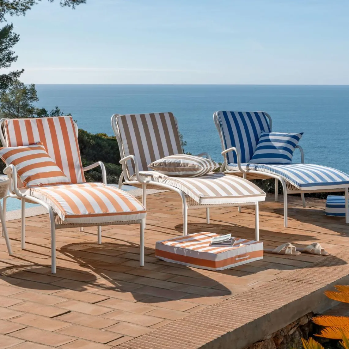 Becquet Matelas de sol en polyester PORNIC bain de soleil, rayé Bleu Sale