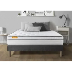 Septnuits Matelas sommier gris Luxe Ressorts ensaches memoire de forme 5 zones de confort MAXI epaisseur Hot