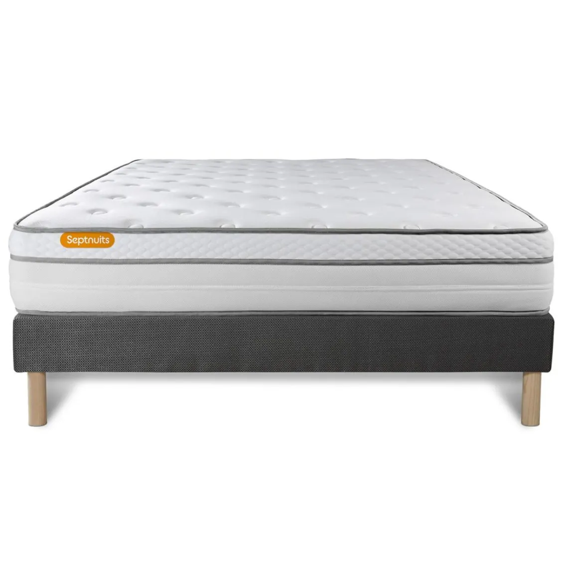 Septnuits Matelas sommier gris Luxe Ressorts ensaches memoire de forme 5 zones de confort MAXI epaisseur Hot