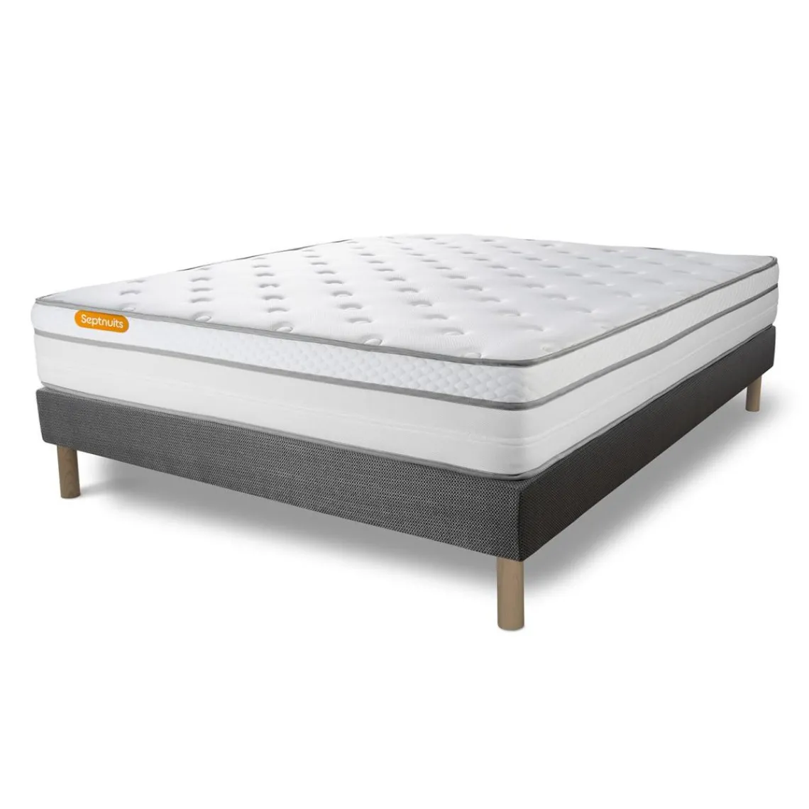 Septnuits Matelas sommier gris Luxe Ressorts ensaches memoire de forme 5 zones de confort MAXI epaisseur Hot