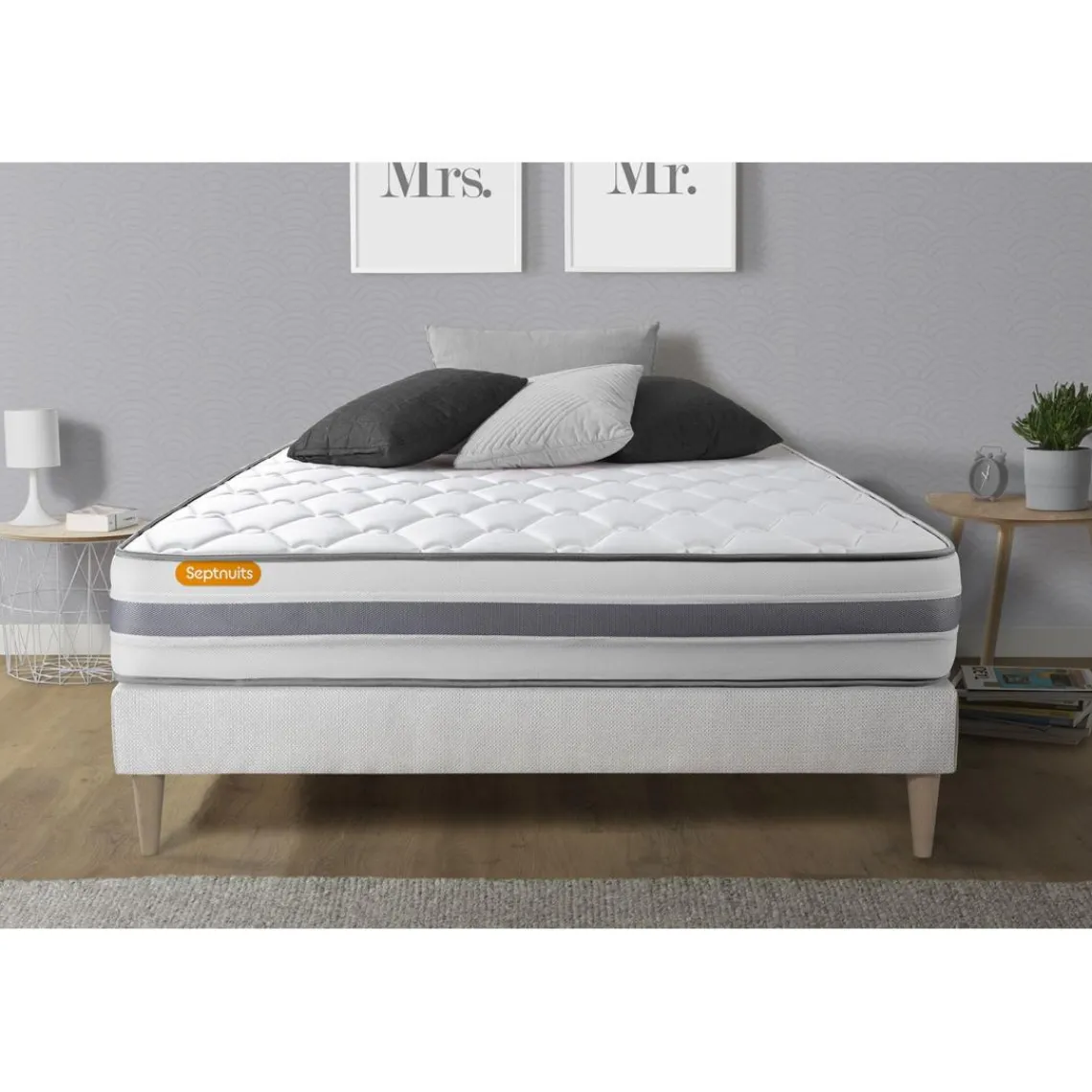 Septnuits Matelas sommier kit blanc Memo Spring Ressorts ensaches MAXI épaisseur Discount
