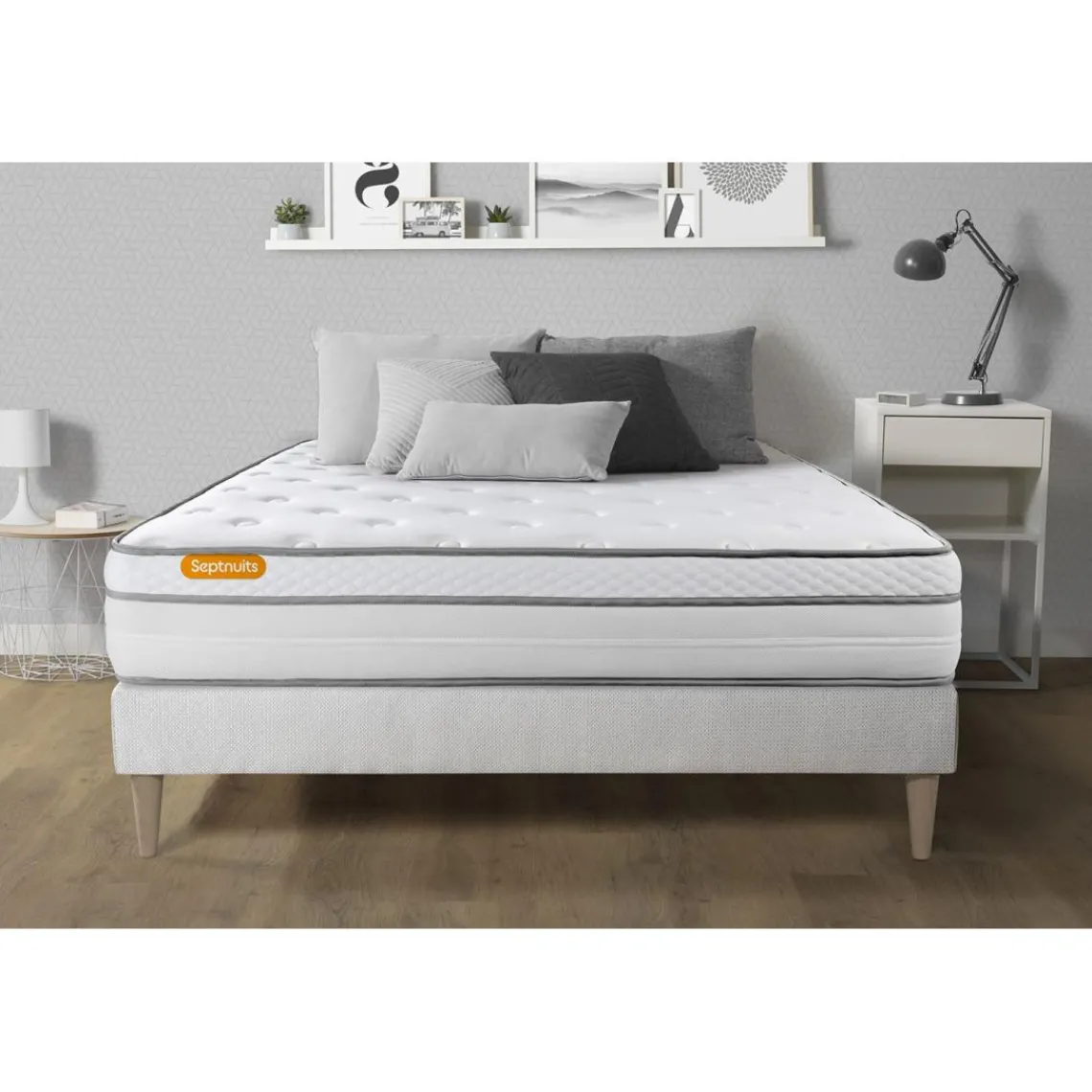 Septnuits Matelas sommier kit blanc Memo Luxe Ressorts ensaches memoire de forme MAXI epaisseur Online
