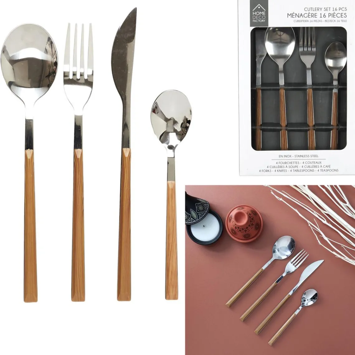 3S. x Home Menagere Effet Bois X16 M8 Argent