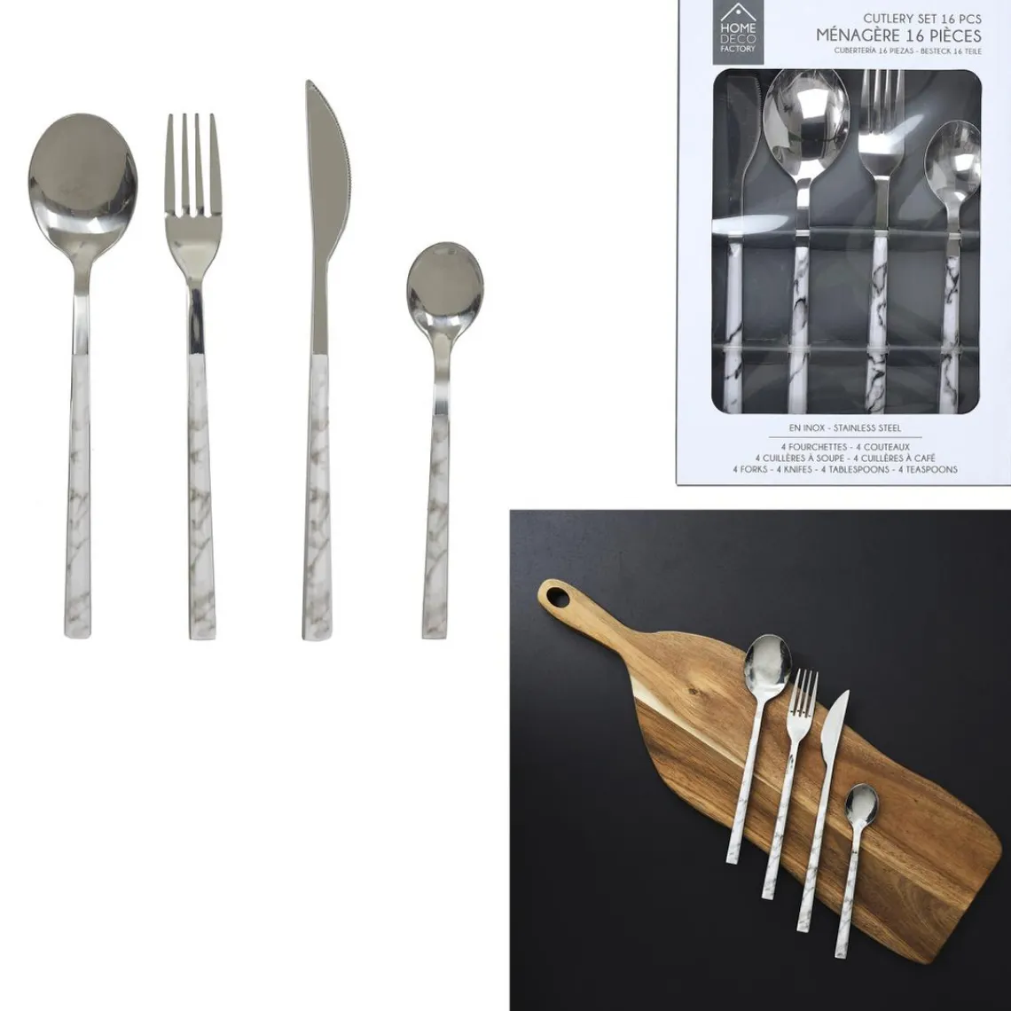 3S. x Home Menagere Effet Marbre X16 M8 Argent Clearance