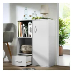 Calicosy Meuble à 4 cases avec 1 porte et 1 tiroir en bois blanc Sale