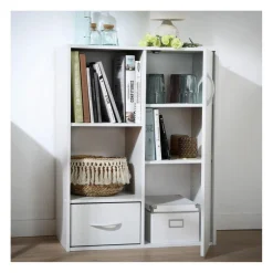 Calicosy Meuble à 4 cases avec 1 porte et 1 tiroir en bois blanc Sale