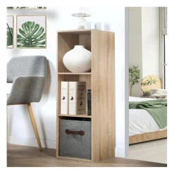 Calicosy Meuble à 3 cases en bois Beige Discount