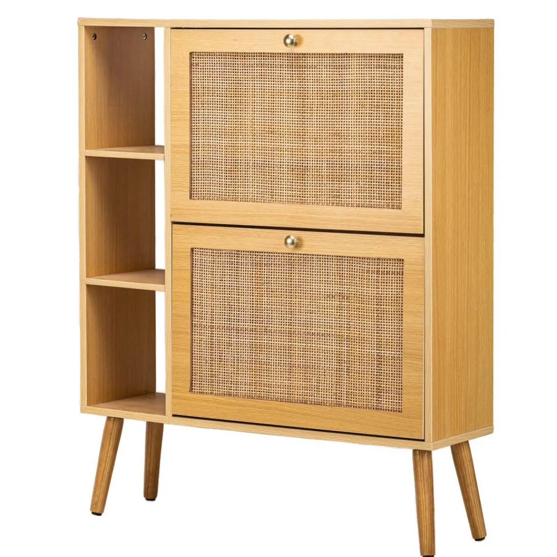 Nordlys Meuble à chaussures en rotin 2 tiroirs marron
