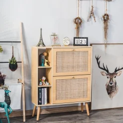 Nordlys Meuble à chaussures en rotin 2 tiroirs marron